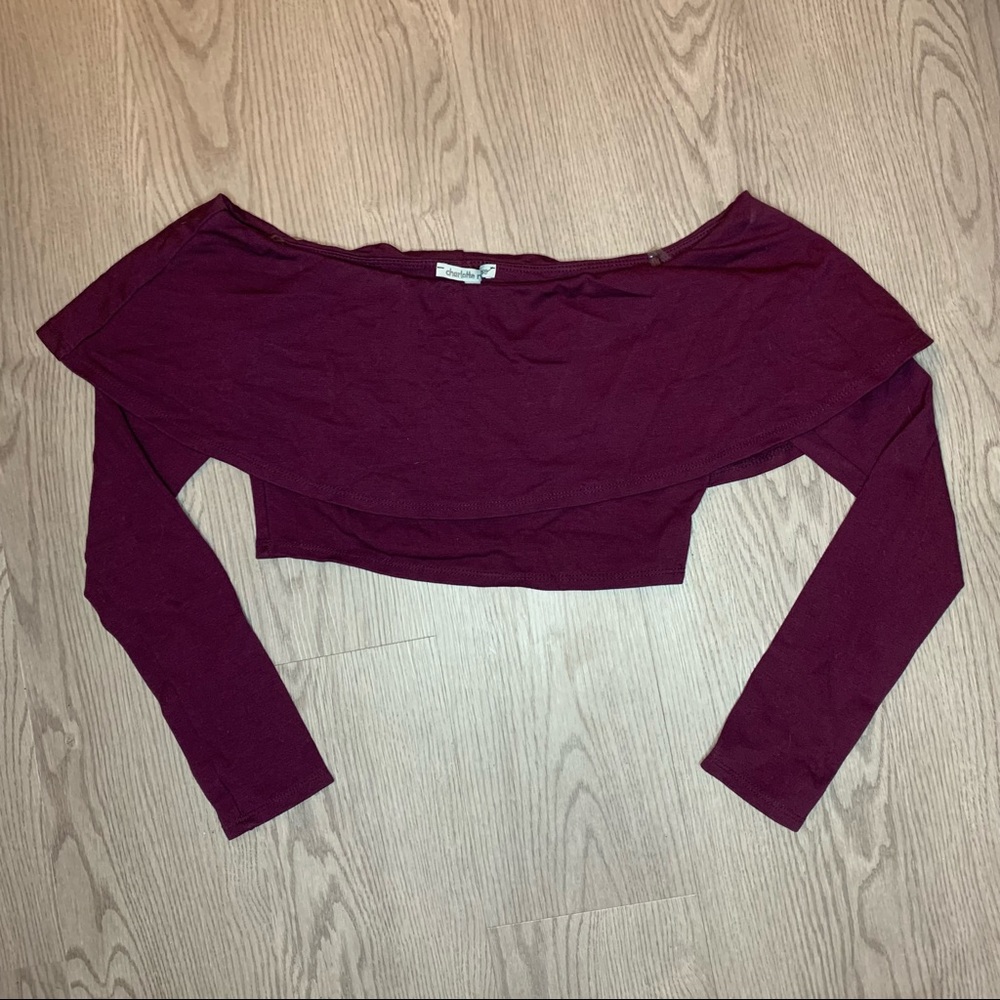 Charlotte Russe Off the Shoulder Crop Top Womens Medium Flounce Long Sleeve